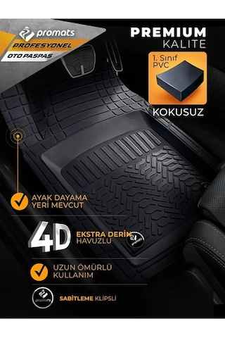 Renault Grand Scenic 3 2011 Uyumlu 3,5 Cm Havuzlu 5 Parça Set 4d Paspas Takımı Siyah