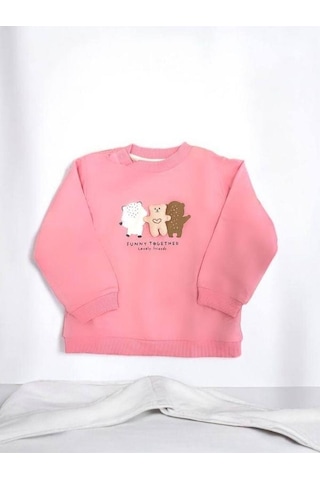 Zekids Kız Bebek Funny Together Ayıcık Baskılı Sweatshirt-14454 Pembe