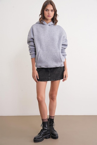 Mixray 2022 Unisex 3iplik Basic Polarlı Kapüşonlu Sweatshirt Hoodie Gri