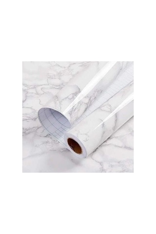 Beyaz Mermer Desenli Yapışkanlı Tezgah Folyosu 3 Mt.x 60 Cm Ahşap