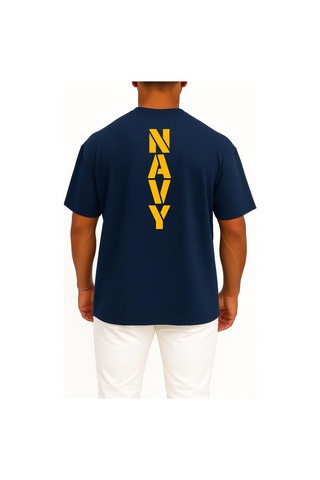Bahriyeli Collection Oversize Vert Navy Göğüs Ve Sırt Baskılı Unisex T-shirt Lacivert