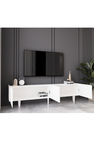 Capella Beyaz Country Mdf 4 Kapak Ahşap Ayaklı 160 Cm Tv Ünitesi