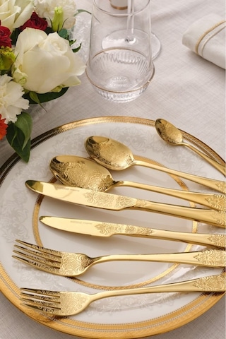 Karaca Elegance Bellatrix Gold 12 Kişilik 84 Parça Çatal Kaşık Bıçak Takımı