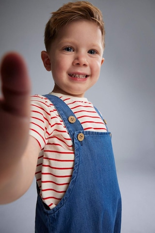 DeFacto Erkek Bebek 2'li Takım Çizgili Kısa Kollu Tişört Jean Salopet Tulum E7934A525SMBE394 Mavi