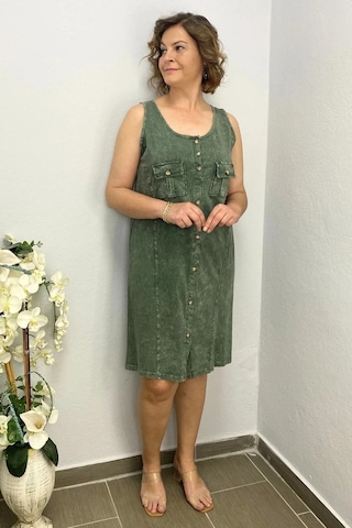 Mia Butik Kadın Yıkamalı Önden Düğmeli Elbise Haki