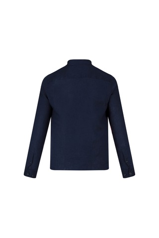 Hatemoğlu Lacivert Comfort Fit 100% Keten Düğmeli Yaka Uzun Kollu Keten Gömlek 35830 4112002