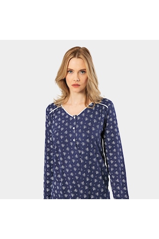 Türen Çiçek Desenli Uzun Kollu Patlı Pijama Takımı 3382/lacivert 001