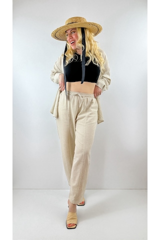 Modaonna Keten Jogger Keten Pantolon Bej