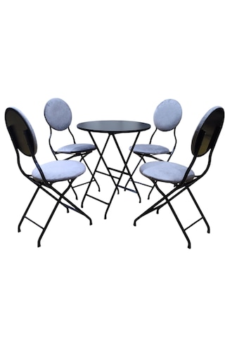 Gri Kumaş Metal Bahçe Takımı - 4 Sandalye + 1 Masa