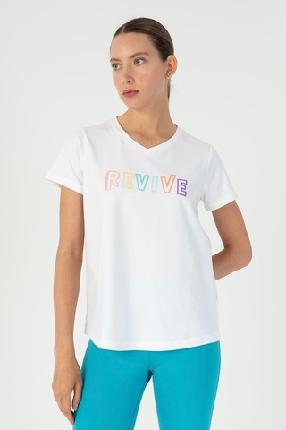 Maraton Regular Kadın V Yaka Beyaz- T-shirt Beyaz-
