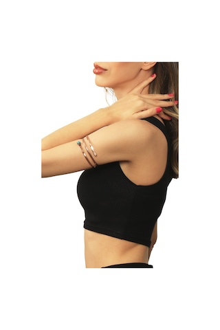 Çift Sıra Dolama Model Turkuaz Taş Detaylı Ayarlanabilir Açık Band El Yapımı Bakır Üst Kol Aksesuarı Rose Gold