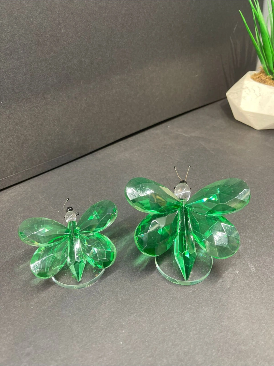Dekoratif Kristal Cam Ikili Kelebek Biblo Yeşil .