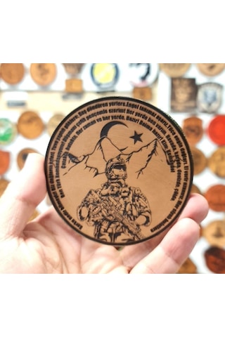 Komando Andı Korku Nedir Bilmeyiz -yuvarlak Deri Peç - Arma - Leather Patch Bej