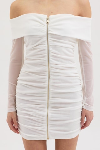 Lijuri Drape Detaylı Full Fermuar Mini Tül Elbise 2937 R5-g-k5 Beyaz
