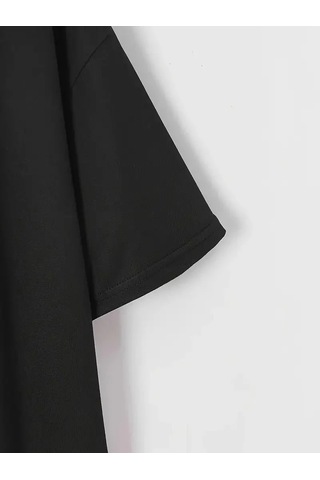 Assema Kadın Baskılı Oversize Bisiklet Yaka Kısa Kol Yazlık T-shirt - Siyah Çok Renkli