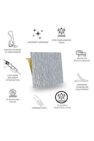 Tink Kendinden Yapışkanlı Keçe Karo Zemin Ve Duvar Kaplama Geometrik Desenli Gri 48x48 Cm 4 Adet 0,92 M² 4 Adet 0,92 M²