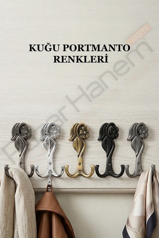 Kuğu Portmanto Premium 5 Renk Seçeneği Çiçek Motifli Lüks Askılık Döküm Portmanto Askısı Montaj Vidaları Hediye Mat Füme