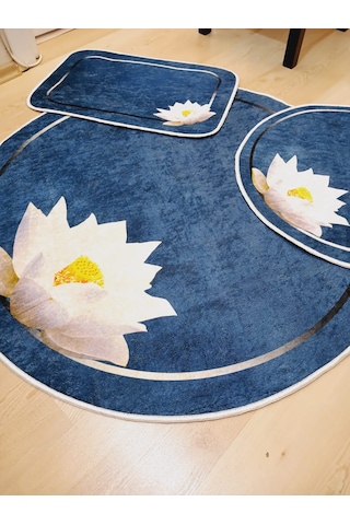 Dokuma Taban 3'lü Yuvarlak Banyo Halısı 100x100-60x60-40x60