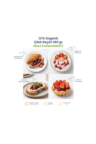 Ots Organik Çilek Reçeli 360 gr (Organik Sertifikalı, Pestisit Analizli)