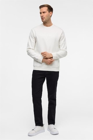 Süvari Beyaz Regular Düz Bisiklet Yaka Sweatshirt Beyaz