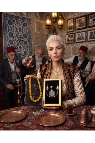 Özel Tasarım Kitap Kutulu Kadın Bakır Takı Seti Ve Tesbih Kombini - Kolye Küpe Bileklik Yüzük 5 Parça Otantik Şık Hediyelik - Doğum Günü Yıl Dönümü Anneler Günü Kadınlara Özel Gösterişli Hediye - N-00067
