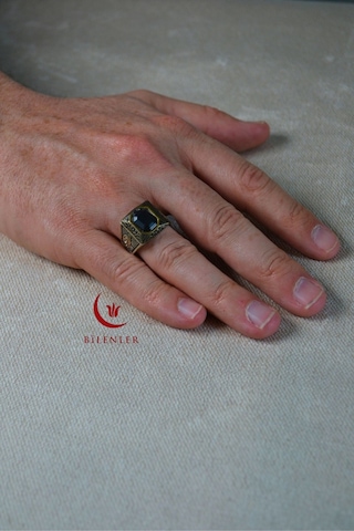 Erkek Siyah Taşlı Metal Yüzük/uzun Ömürlü Şık Tasarım 40'lı Kutu Standart