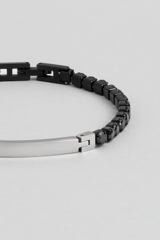 Siyah Taşlı 19 Cm Çelik Erkek Bileklik Gri