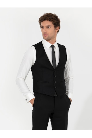 Cacharel Siyah Slim Fit Yün Karışımlı Yelek