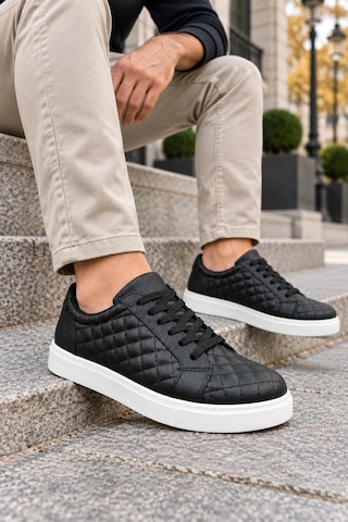 Mevese Egitserp Bağcıklı Cilt Kapitone Desenli Erkek Günlük Sneaker Ayakkabı - Siyah