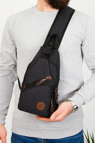 Newish Polo Erkek Kanvas Kumaş Usb Ve Kulaklık Çıkışlı Çapraz Göğüs Bel Ve Omuz Çantası New117 - Siyah