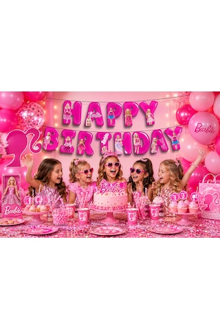 Barbie Happy Birthday Yazı Banner Kız Çocuk Doğum Günü Parti Süsü Dekoru Genel