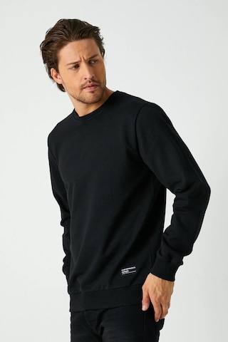 Mmetalic Erkek Siyah Basic 2 İplik Bisiklet Yaka Regular Fit Normal Kesim Sweatshirt Siyah
