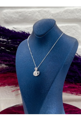 925 Ayar Gümüş Mistik Topaz Taşlı Kuğu Desenli Popüler Kadın Kolye Gümüş