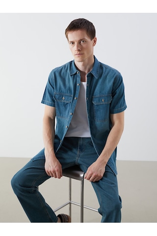 Lcw Jeans Yeşil Regular Fit Kısa Kollu Erkek Jean Gömlek