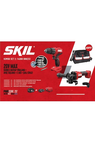 Skıl Kombo Set 2 3021CA 20V Max Darbeli Matkap Vidalama + 3923CA Avuç Taşlama + 3110AA 2.5AH Li + 2.4A Şarj Cihazı + 3137AA 4AH Li Batarya