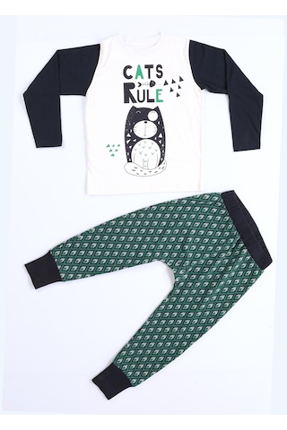 Casabony Cats Rule Erkek Çocuk Pantolon + T-Shirt Takım-Indigo - Beyaz İndigo - Beyaz