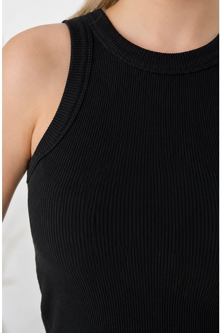 Feyece Siyah Zargo Model Fitted/vücuda Oturan Geniş Biyeli Halter Yaka Fitilli Esnek Örme Crop Bluz