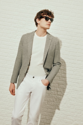 AC&Co / Altınyıldız Classics Erkek Grı 360 Her Yöne Esneyen Slim Fit Dar Kesim Mono Yaka Armürlü Torba Cepli Blazer Ceket Gri