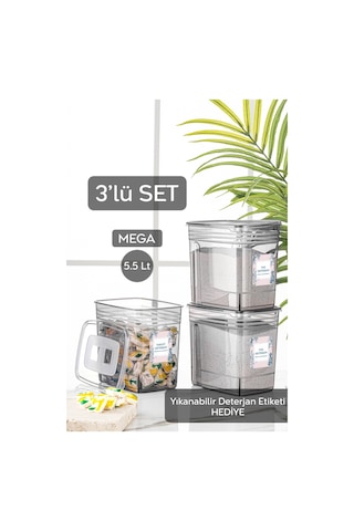 Meleni Home 3 Adet 5,5 Litre Jumbo Saklama Kutusu - Lena Banyo Düzenleyici Etiketli Tablet Deterjan Saklama Kabı