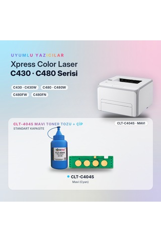 Samsung Uyumlu Clt-c404s Toner Tozu + Çip Mavi 45gr / Xpress C430 / C480