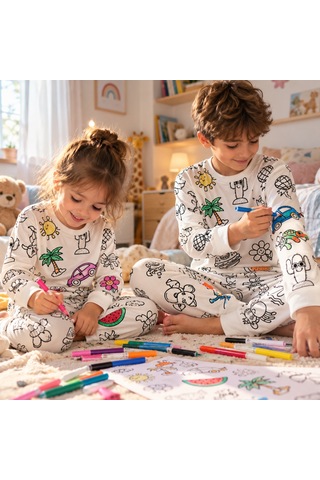 Hukids Boyanabilir Pijama Takımı - Uzun Kollu Beyaz