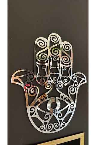 Hamsa Fatma Ana Eli Mdf Üzeri Aynalı Gümüş Pleksi Tablo 60x50 Cm