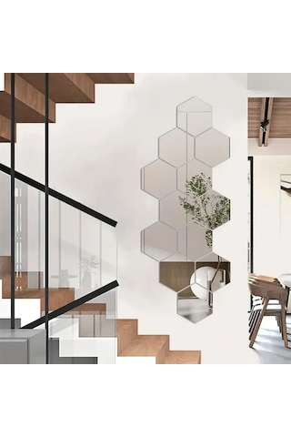 Petek Desenli Pleksi Ayna 12 Adet - Silver Gümüş