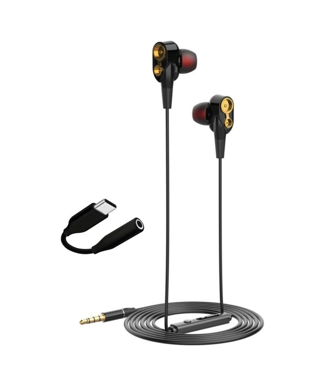 Tecno Hot Beats 3d Hifi 4 Hoparlörlü 3.5mm Jack Girişli Type-c Dönüştürücülü Mikrofonlu Kulaklık Siyah J2uc10 Telefon Kulaklıkları