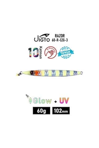 Jig, Zoka, Suni Yem, Glow Uv Metal Jig, 60gr 10cm Razor 60