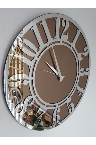 Ayna Denizi Silver Latin Bronze Model Gümüş Bronz Renk 50 CM Dekoratif Aynalı Duvar Saati Gümüş