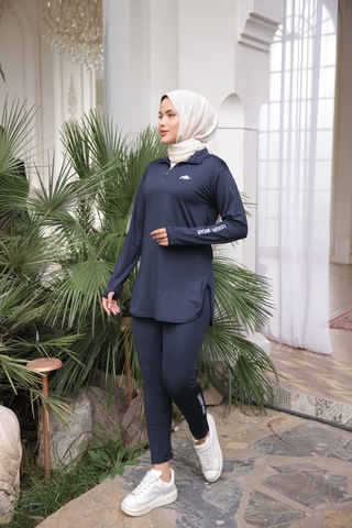 Mimi Luxury Wear Lacivert Kadın Fermuarlı Dalgıç Kumaş Standart Kalıp Jogger Eşofman Takımı 358