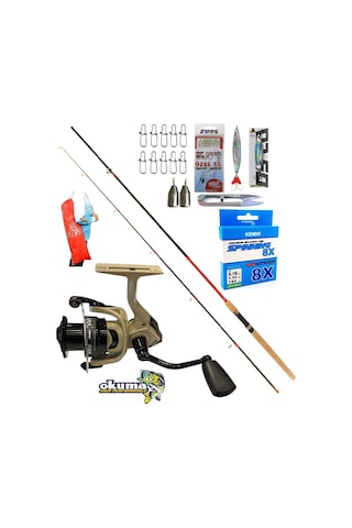 Okuma Outrax 3000 270cm 10-35gr Remixon Red Zoom Rapala Maket Balık Spin Olta Takımı Seti