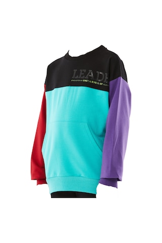 İrem Çocuk Giyim Erkek Çocuk /kız Çocuk Leader Yazı Desenli Renk Bloklu Kanguru Cepli Çok Renkli Sweatshirt Çok Renkli
