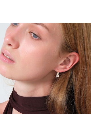 Gia Baget Taşlı Sallantılı Altın Küpe 14 Ayar